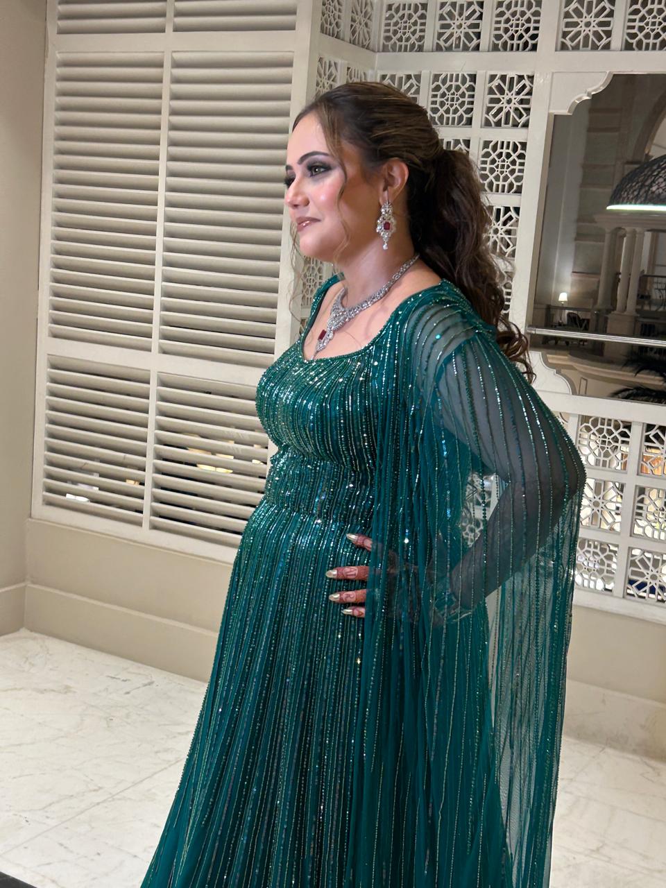 Emerald Green Gown with cape