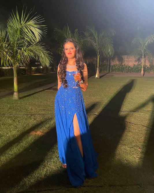 Gown with self embroidery