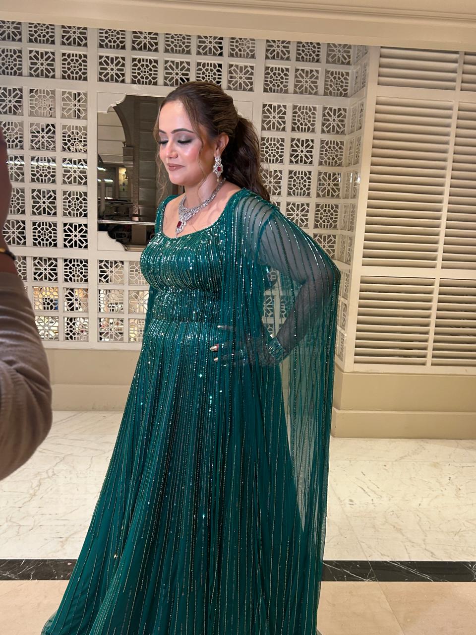 Emerald Green Gown with cape